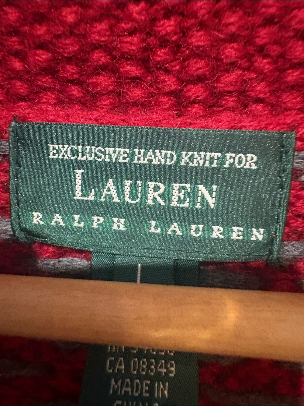 Lauren Ralph Lauren Red Fair Isle Zip-Up Hand Knit Cardigan - Picture 11 of 11